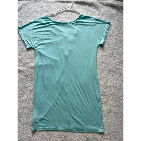 Mint Blue Dress With Pockets Criss Cross Short Sleeve Beach Tunic T Shirt Dress - Picture 5 of 12
